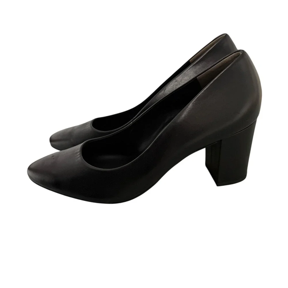 Paul Green Dark Brown Leather Block Heel Pumps Almond Toe Womens  7.5 US 10